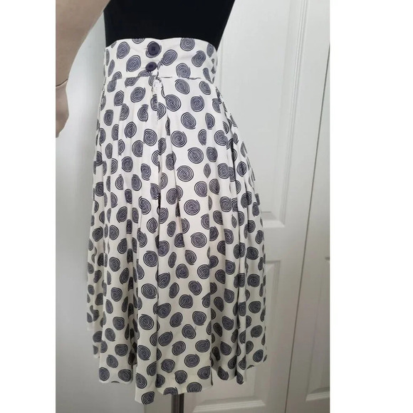 Esprit Swirl Polka Dot Pleated Navy and  White skirt with pockets - Picture 5 of 12